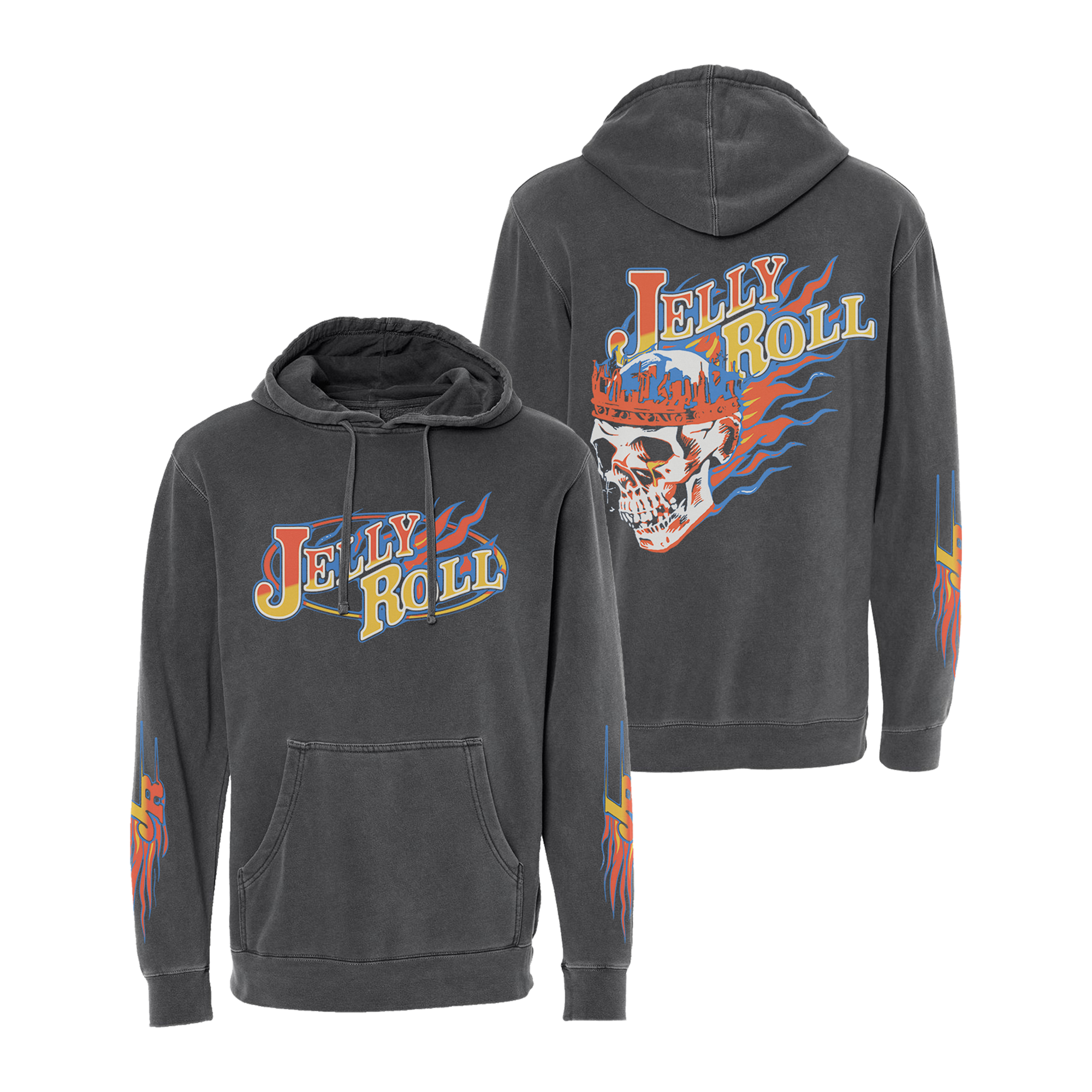 Jelly Roll - Flame Skull Pigment Black Hoodie – Jelly Roll Official