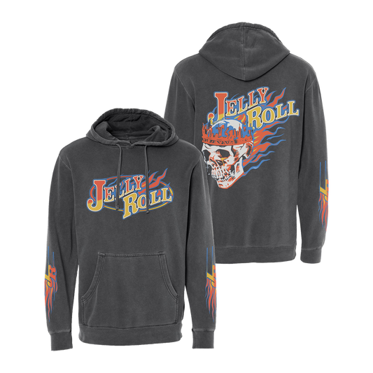 Flame Skull Pigment Black Hoodie - Hoodie