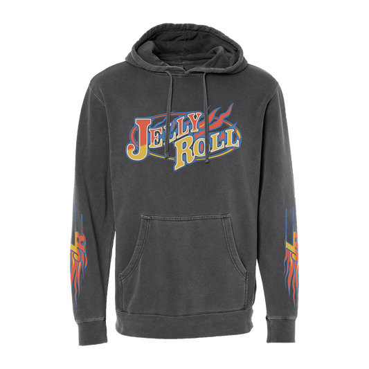 Flame Skull Pigment Black Hoodie - Hoodie