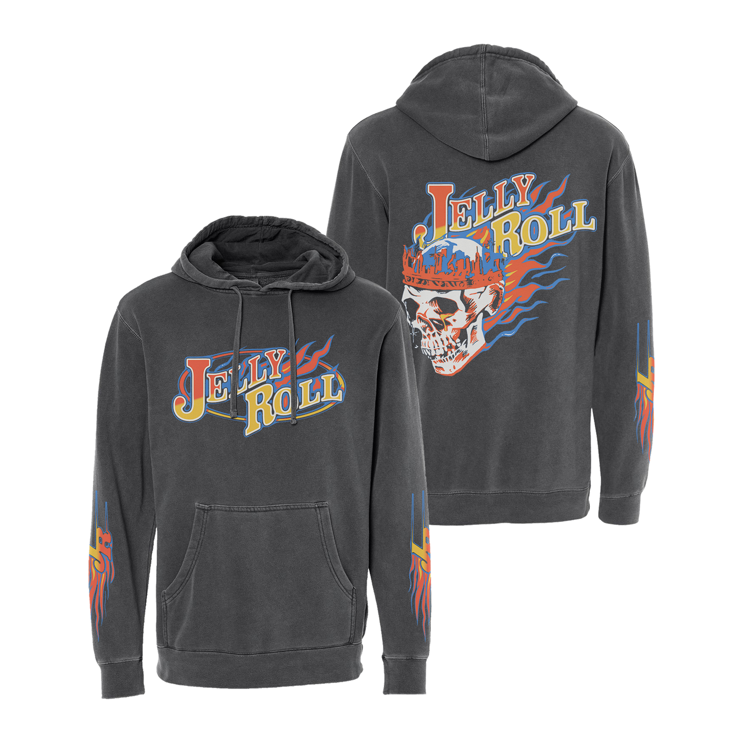 Flame Skull Pigment Black Hoodie - Apparel